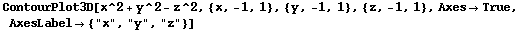 ContourPlot3D[x^2 + y^2 - z^2, {x, -1, 1}, {y, -1, 1}, {z, -1, 1}, AxesTrue, AxesLabel {"x", "y", "z"}]